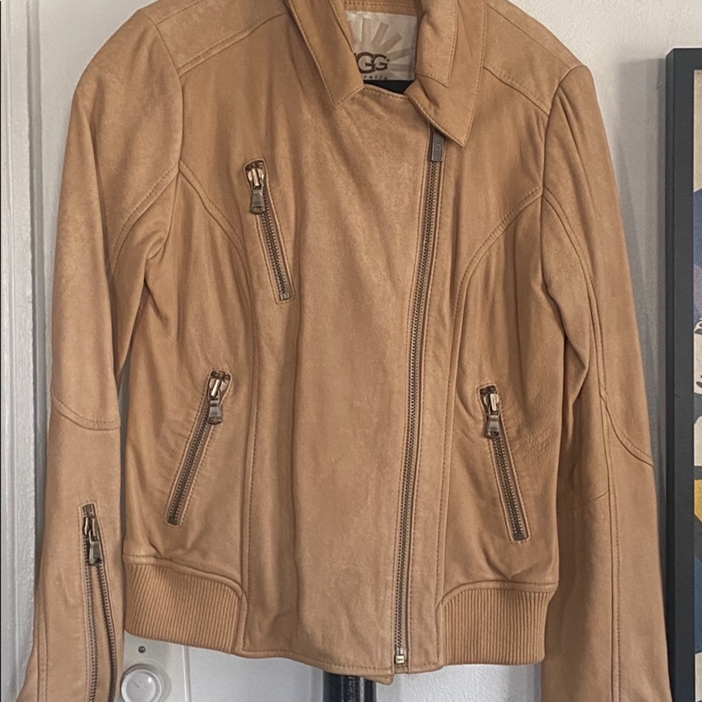 UGG suede look, leather jacket. Size S light tan color